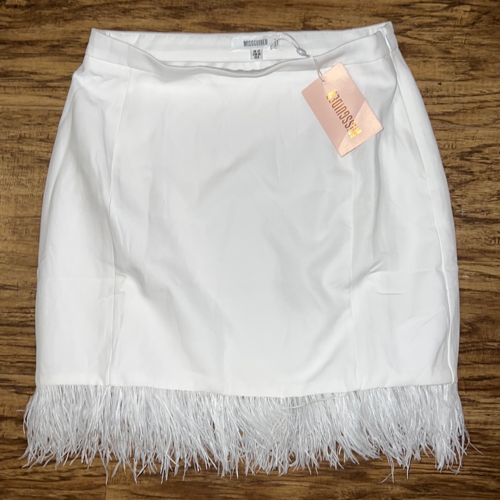 Misguided white feather trim mini skirt